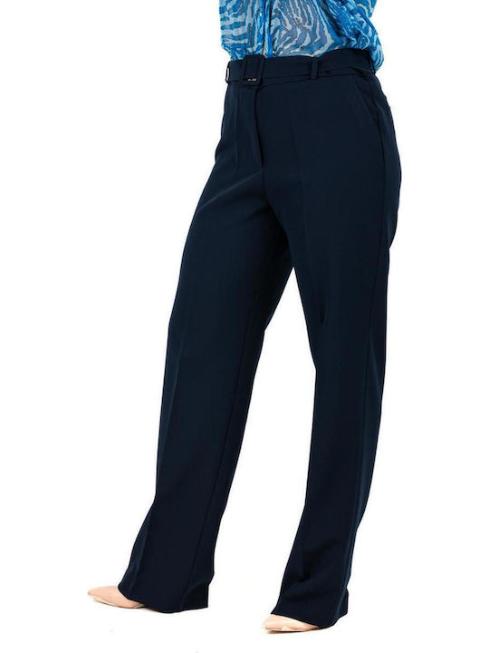Damen Hoch tailliert Stoff Hose Schlag Blue