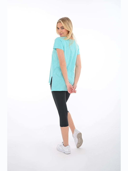 Women's Summer Blouse Cotton Short Sleeve with V Neckline Turquoise