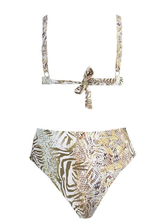 Comfort Set Bikini Triunghi Talie înaltă Animal Print Verde