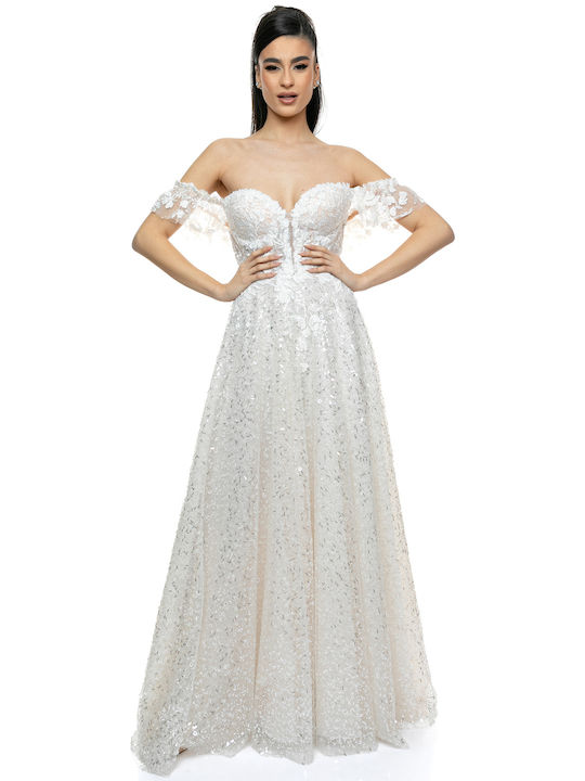 RichgirlBoudoir Wedding Dress Off-Shoulder with Sheer White