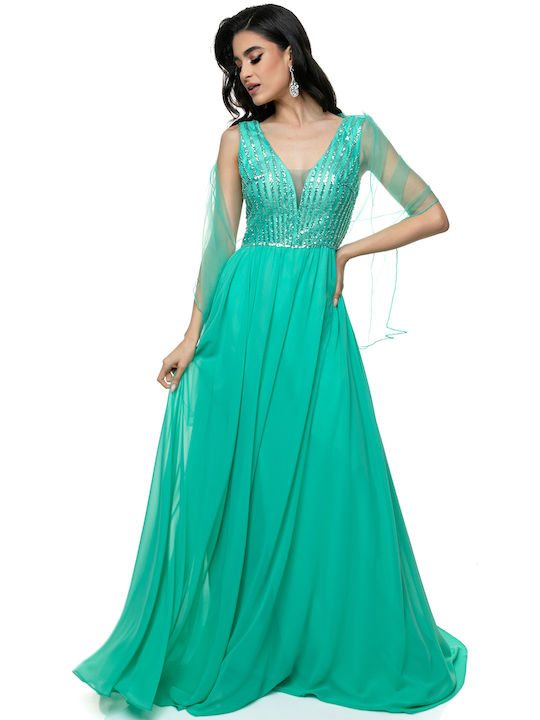 RichgirlBoudoir Summer Maxi Evening Dress with Sheer Turquoise