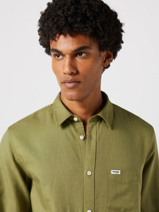 Wrangler Men's Shirt Long Sleeve Linen Capulet Olive