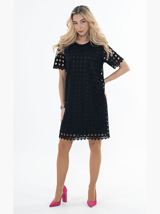 Korinas Fashion Midi Evening Dress with Lace Black