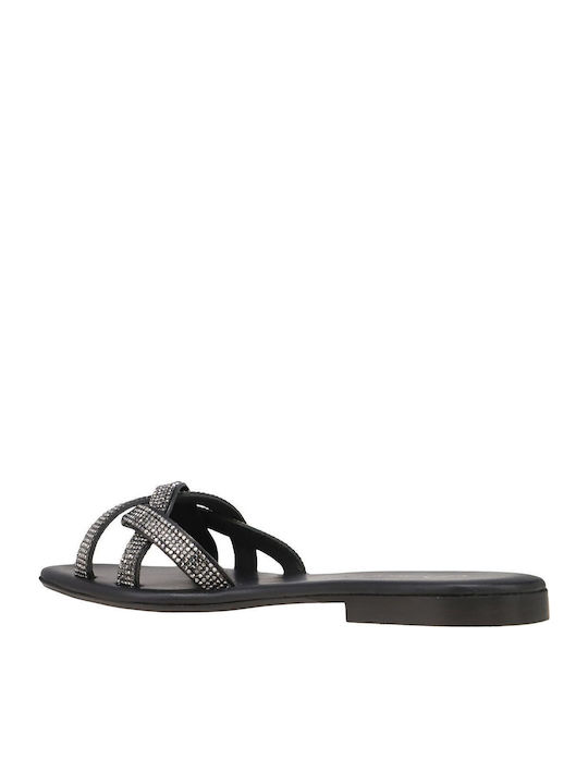 Leather Women's Flat Sandals in Black Color
