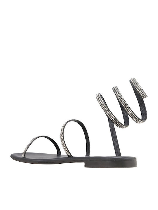 Leather Women's Flat Sandals in Silver Color