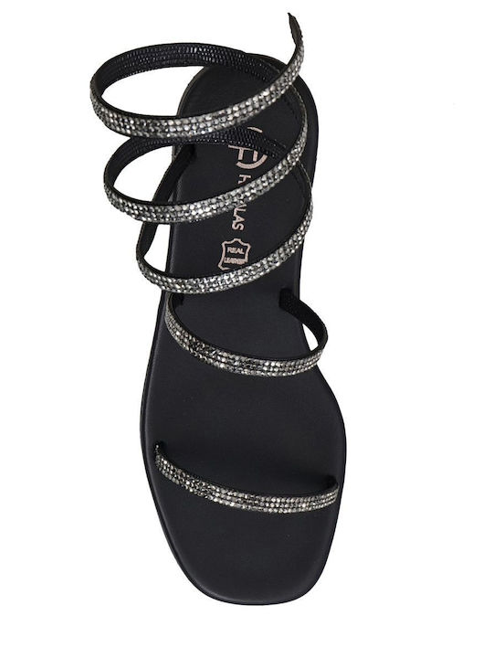 Leather Women's Flat Sandals in Silver Color