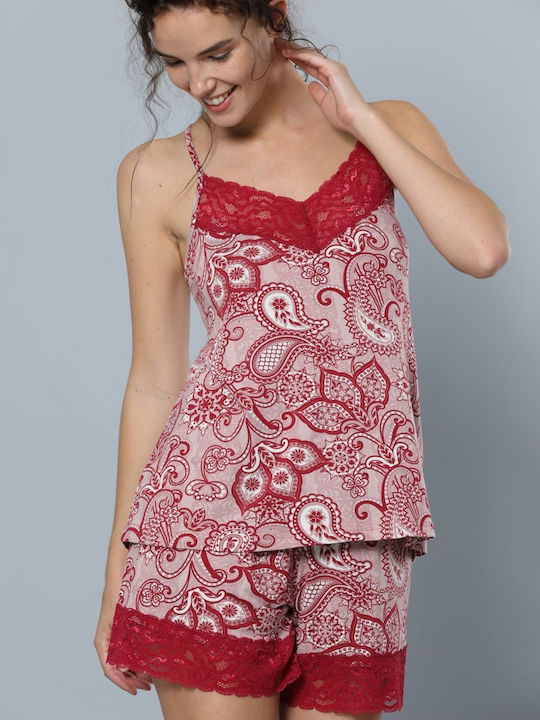 Women's Viscose Pajama with Shorts Red Lahour - 1-81435