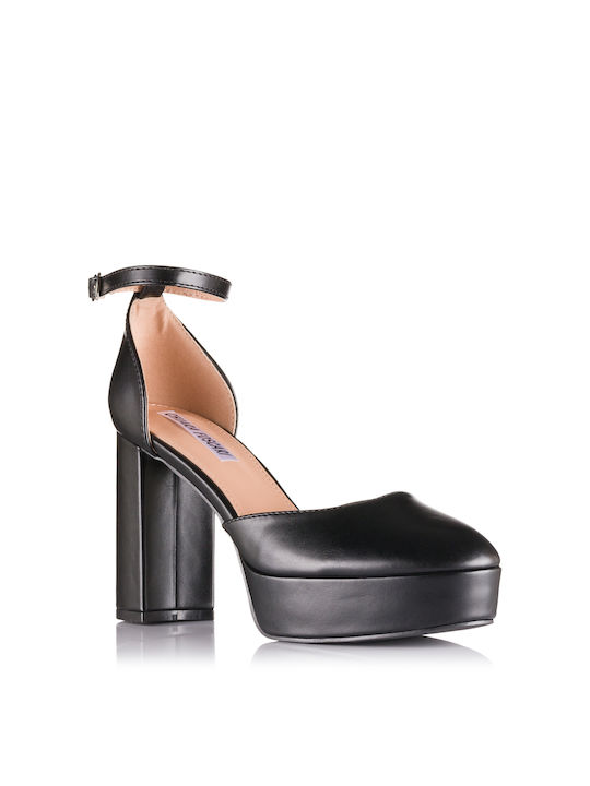 Chiara Foscari Pointed Toe Black Heels with Strap