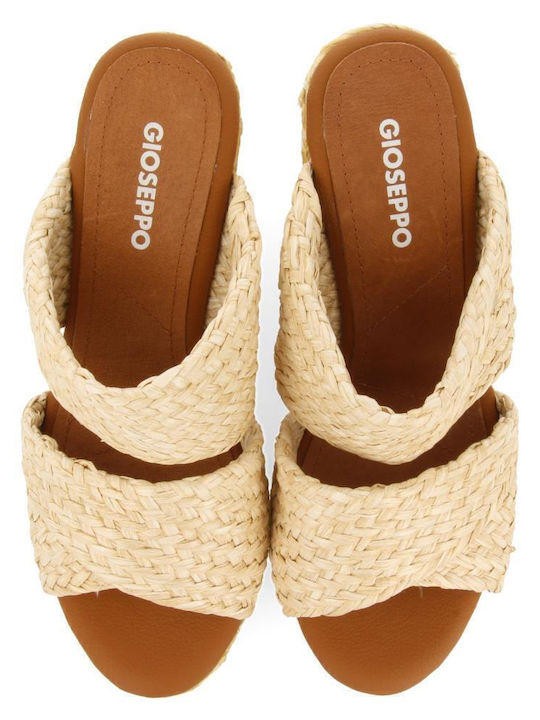 Women's Leather Platform Wedge Sandals Beige