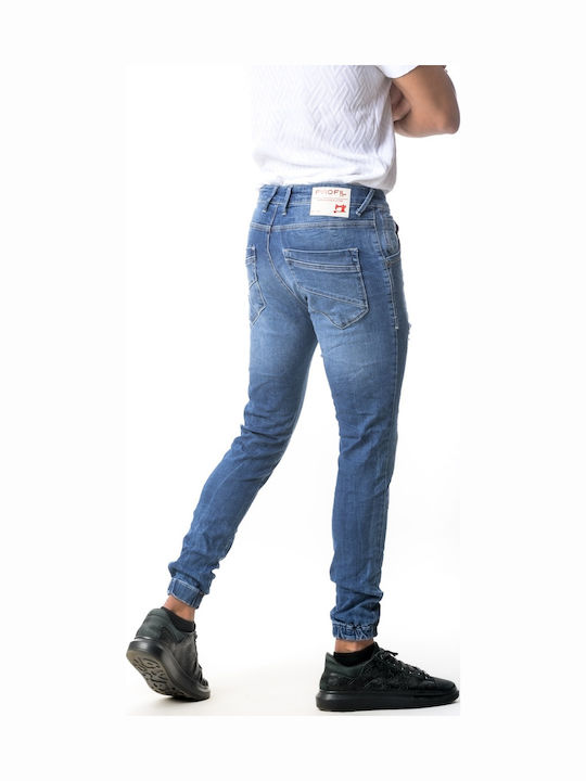 Life Style Butiken 680 Μπλε Ανδρικό Jean Παντελόνι Με Λάστιχο Στον Αστράγαλο Κανονική Εφαρμογή