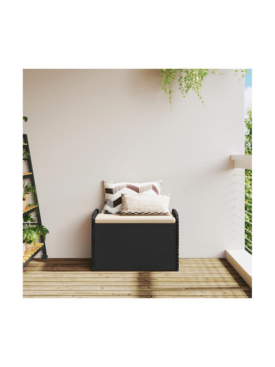 Gartenhocker Würfel Außeneinsatz Rattan mit Kissen Schwarz 80x51x52cm