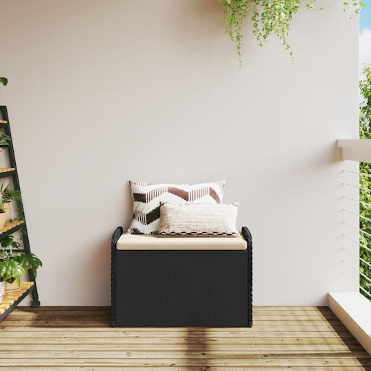 Garden Cube Stool Outdoor Rattan with Black Cushion 80x51x52cm
