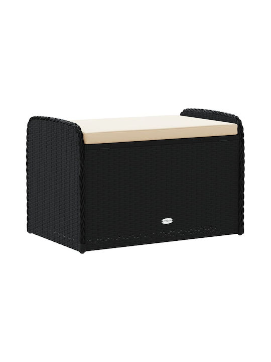 Gartenhocker Würfel Außeneinsatz Rattan mit Kissen Schwarz 80x51x52cm