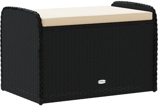 Garden Cube Stool Outdoor Rattan with Black Cushion 80x51x52cm