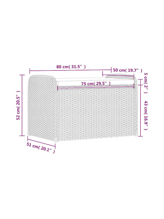 Gartenhocker Würfel Außeneinsatz Rattan mit Kissen Schwarz 80x51x52cm