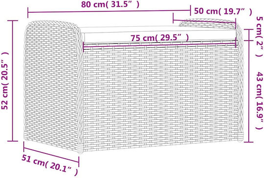 Garden Cube Stool Outdoor Rattan with Black Cushion 80x51x52cm