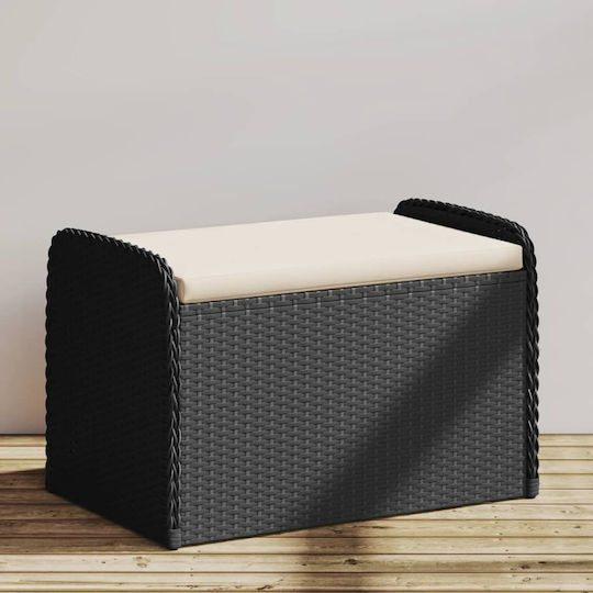 Garden Cube Stool Outdoor Rattan with Black Cushion 80x51x52cm