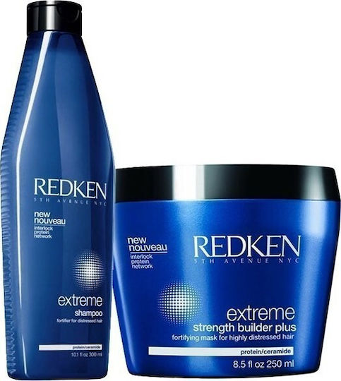 Redken Extreme Shampoo 300ml & Strength Builder Plus 250m Hair Care Set for Damaged Hair with Shampoo and Mask RED-00017