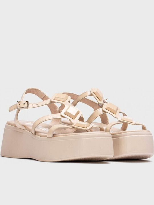 Women's Leather Platform Shoes Beige