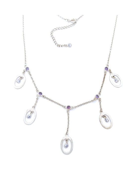 Silver 925 Silver Plated Modern Necklace with White and Purple Zircon Stones