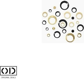 Oglindă autoadezivă pentru decorațiuni interioare și design, model de cercuri interioare, set de 24 de bucăți, negru și auriu, PVC acrilic premium, oferte originale