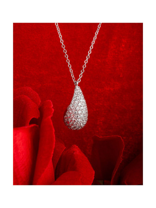 Women's Stainless Steel Necklace in Drop Shape with Zircon Details