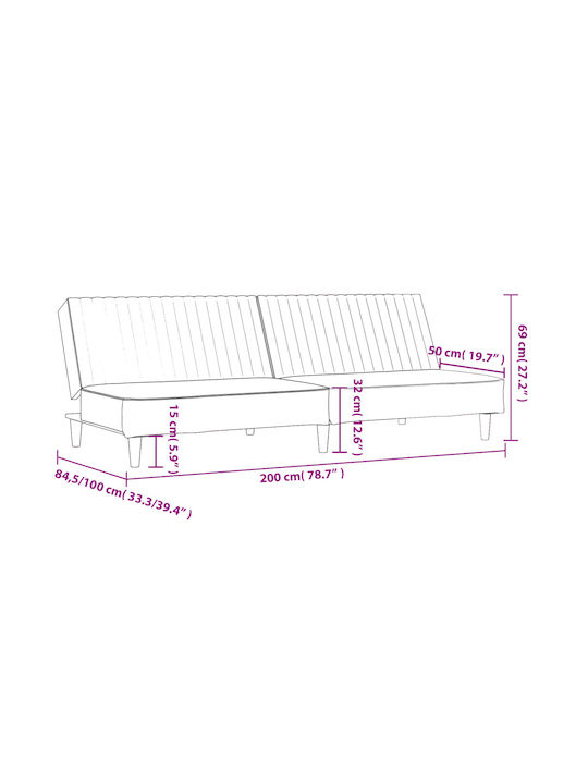 Dreisitzer Sofa Bett Samt Schwarzes 200x100x69cm