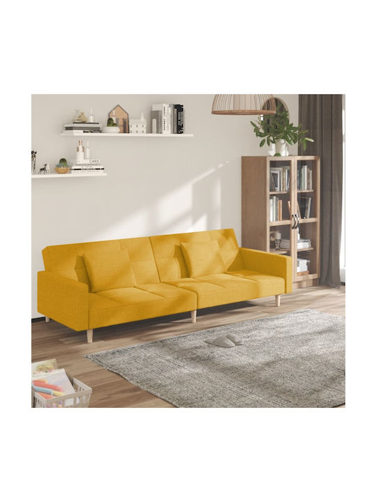 Canapea Cu Două Locuri Pat Galben Cu Perne Decorative 220x100x69cm