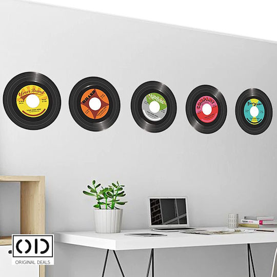 Autocolante Decorative Vinil Pick-up Discuri Cu Muzică Retro, Set De 5 Bucăți, Diametru 30 Cm, Autocolant Adeziv, Oferte Originale