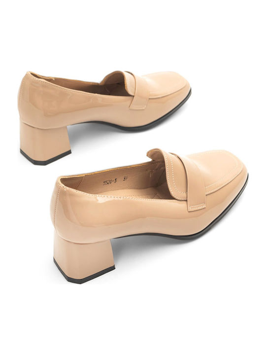 Patent Leather Women's Moccasins in Beige Color