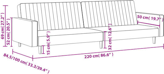 Триместен Диван Спалня Кадифе Черно 220x100x69см.