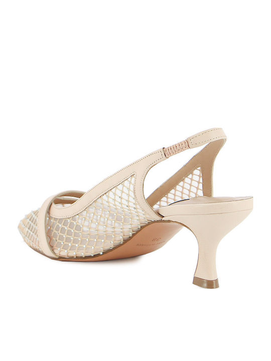 Leather Beige Medium Heels