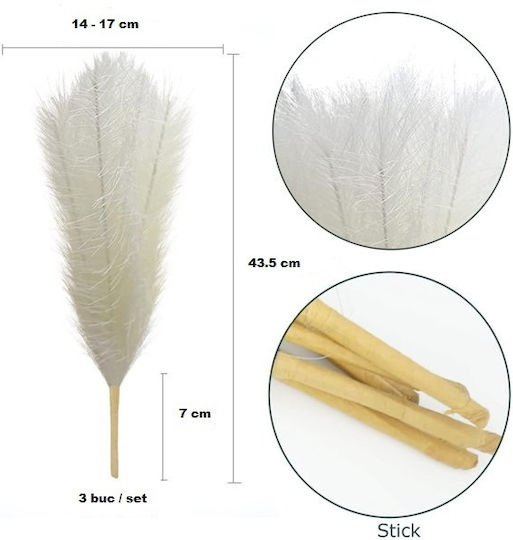 Dekorative Feder Pampasgras Weiß 43.5cm 3Stück