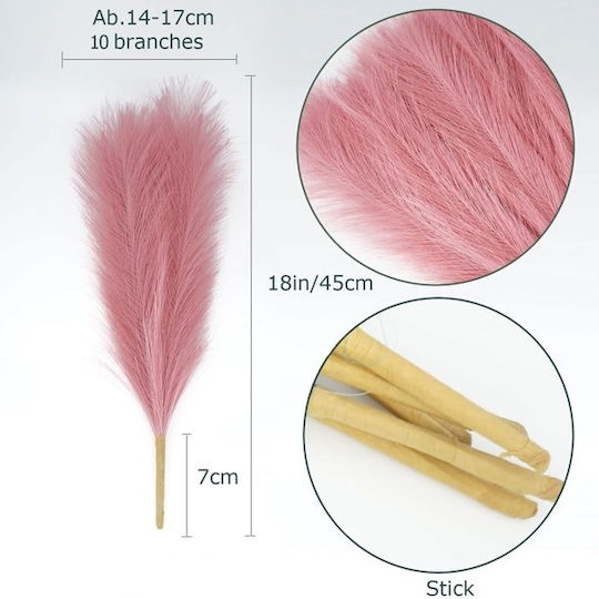 Διακοσμητικό Φτερό Pampas grass Ροζ 43.5cm 3τμχ