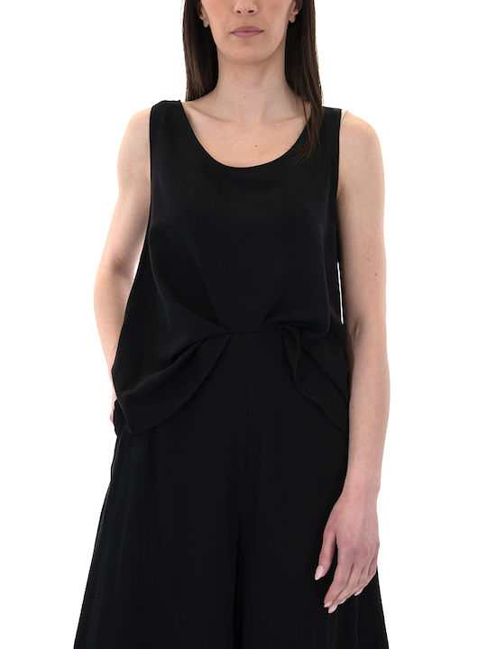 Moutaki Women's Summer Blouse Linen Sleeveless Black