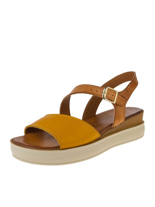 Leather Women's Flat Sandals in Yellow Color