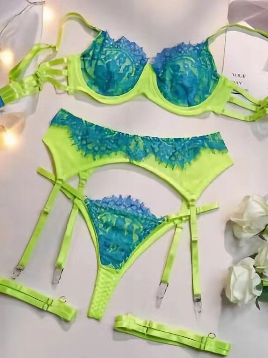 Δαντελένιο Σετ Εσωρούχων Σουτιέν με String Green