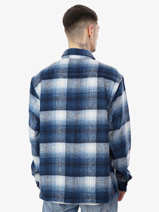 Overshirt Mânecă Lungă Carou Albastru