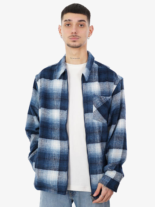 Overshirt Mânecă Lungă Carou Albastru