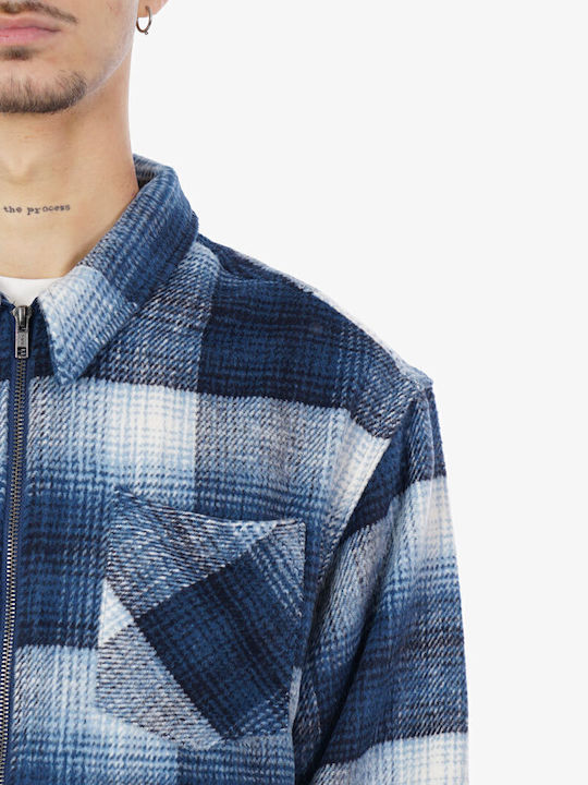 Overshirt Mânecă Lungă Carou Albastru
