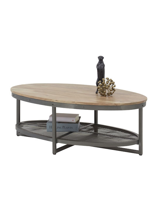Oval Central Coffee Table Moca Made of Solid Wood Moca Natural+Metal W71xL122xH44cm
