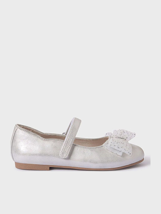 Kids Anatomic Leather Ballerinas with Hoop & Loop Closure Silver