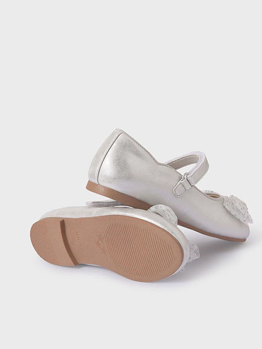 Kids Anatomic Leather Ballerinas with Hoop & Loop Closure Silver