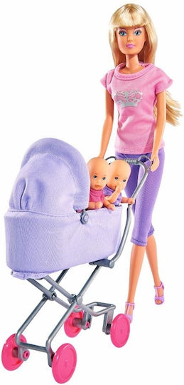 Steffi doll with pants with stroller and twins