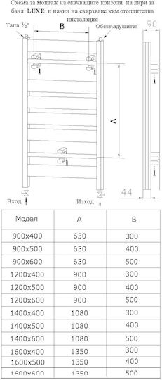 Altherm Релса за кърпи за Баня 1400x400 807ккал/ч Черен
