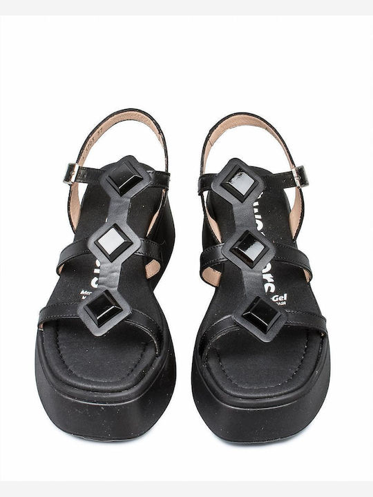 Women's Leather Platform Shoes Black