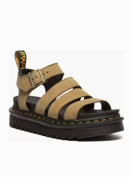 Blaire Leather Women's Flat Sandals with Strap in Brown Color