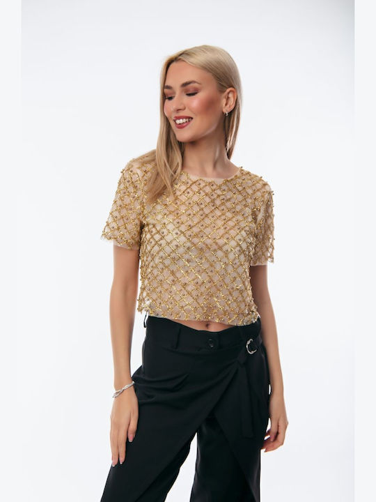 Damen Sommer Bluse Kurzärmelig GOLD