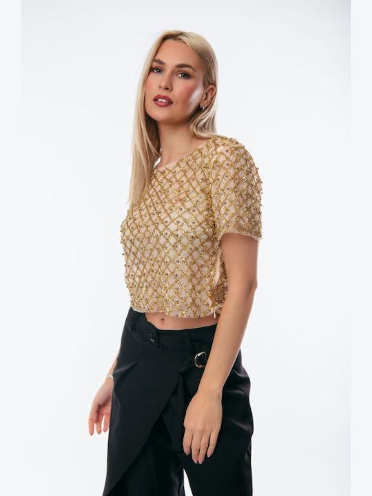 Damen Sommer Bluse Kurzärmelig GOLD