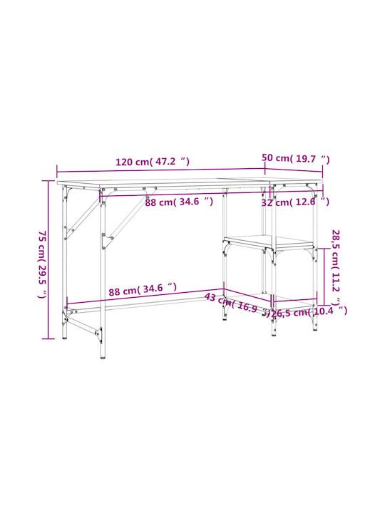 Schreibtisch Holz Gray mit Metallbeinen 120x50x75cm